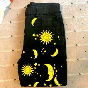 Black jeans with sun moon and stars